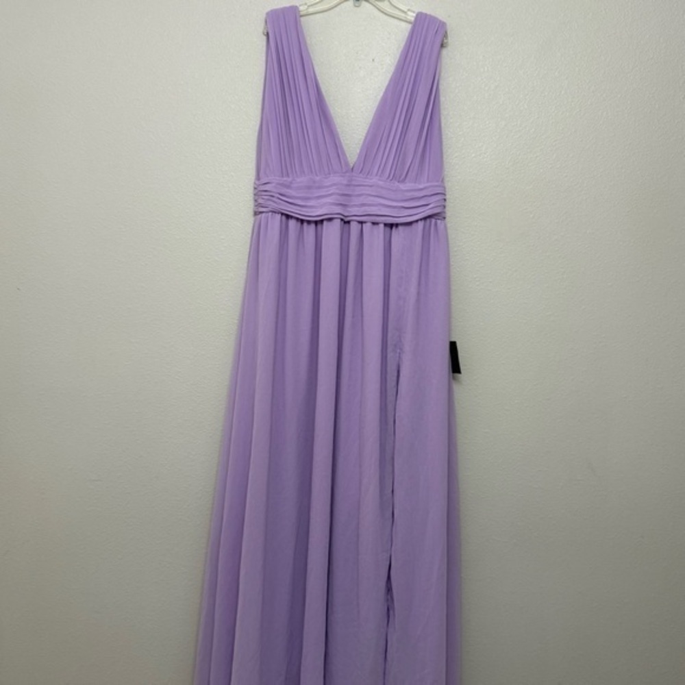 NEW Lulus Heavenly Hues Lavender Chiffon Plunge Maxi Dress Sleeveless Slit LARGE - Picture 8 of 13